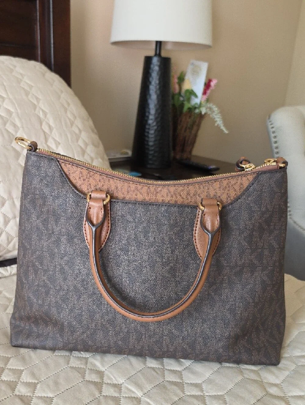 Michael Kors Brown Monogram Satchel with Matching Wallet